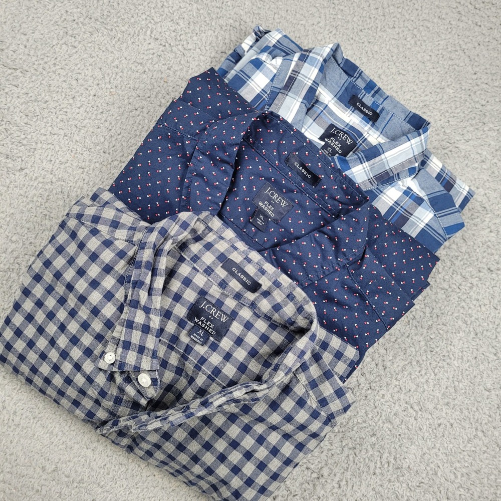 J.Crew Classic Flex Washed Button Down Shirt Mens XL Plaid Dot 3-Pack Bundle